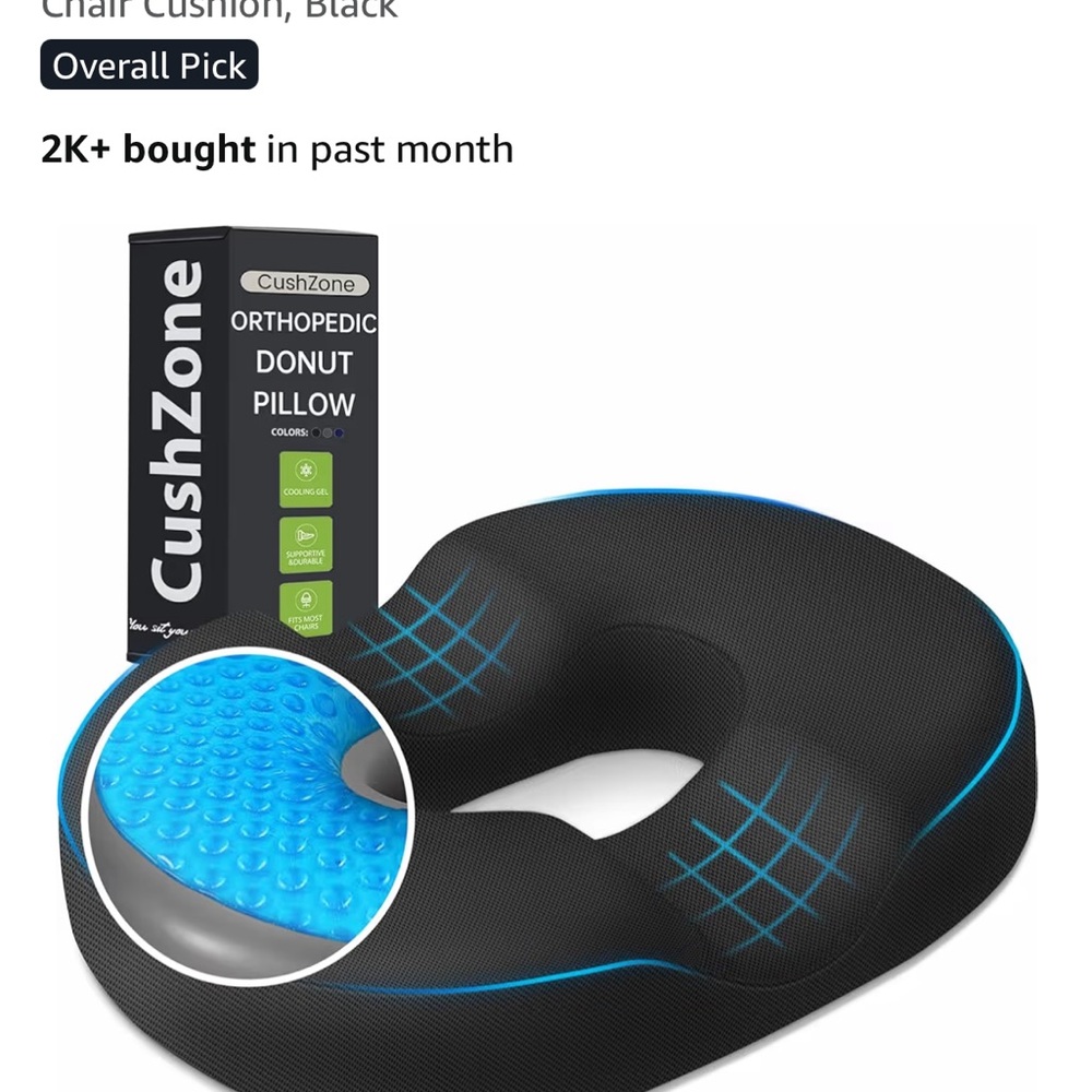 CushZone Orthopedic Donut Pillow Black and Blue